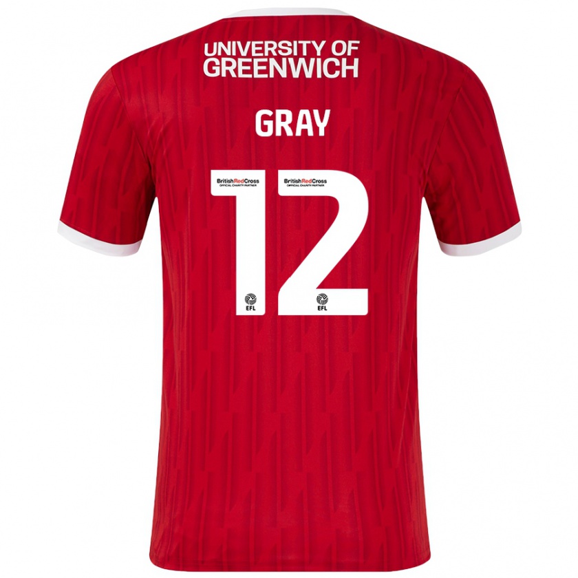 Kandiny Gyermek Jessica Gray #12 Piros Fehér Hazai Jersey 2024/25 Mez Póló Ing