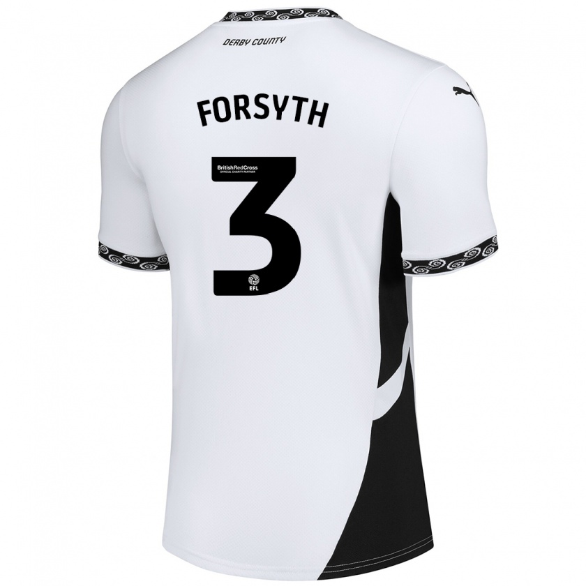 Kandiny Gyermek Craig Forsyth #3 Fehér Fekete Hazai Jersey 2024/25 Mez Póló Ing