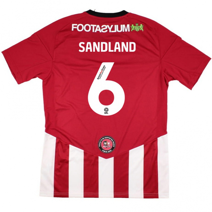 Kandiny Gyermek Jess Sandland #6 Piros Fehér Hazai Jersey 2024/25 Mez Póló Ing