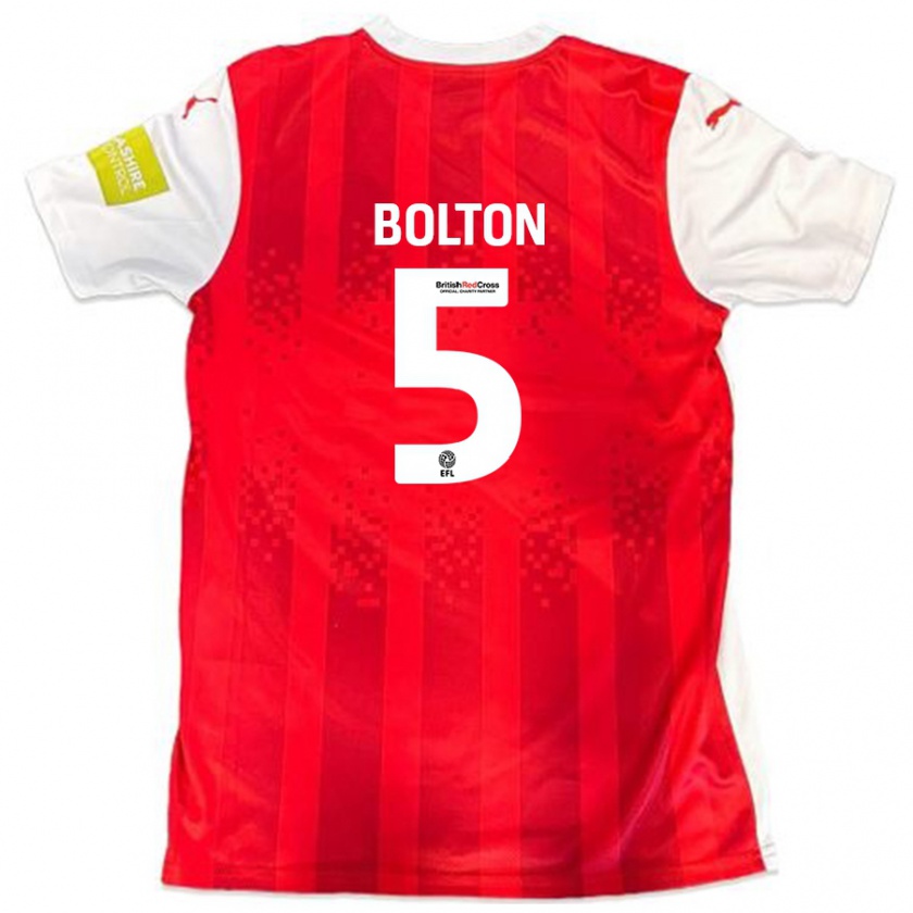 Kandiny Gyermek James Bolton #5 Piros Fehér Hazai Jersey 2024/25 Mez Póló Ing