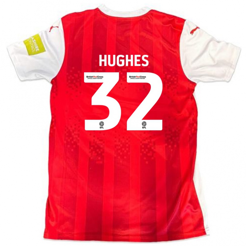 Kandiny Gyermek Kayden Hughes #32 Piros Fehér Hazai Jersey 2024/25 Mez Póló Ing