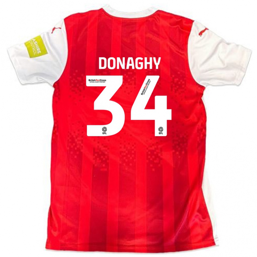 Kandiny Gyermek Tom Donaghy #34 Piros Fehér Hazai Jersey 2024/25 Mez Póló Ing