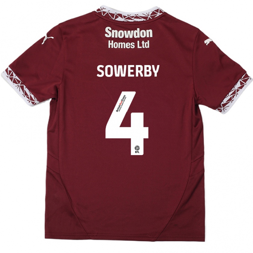 Kandiny Gyermek Jack Sowerby #4 Burgundia Hazai Jersey 2024/25 Mez Póló Ing