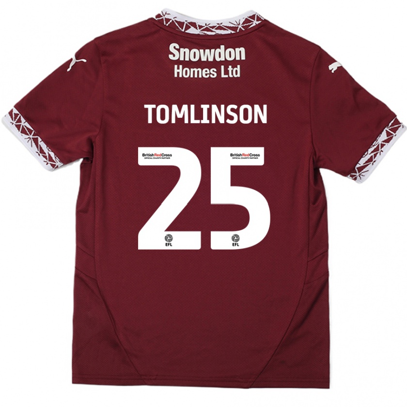 Kandiny Gyermek Josh Tomlinson #25 Burgundia Hazai Jersey 2024/25 Mez Póló Ing