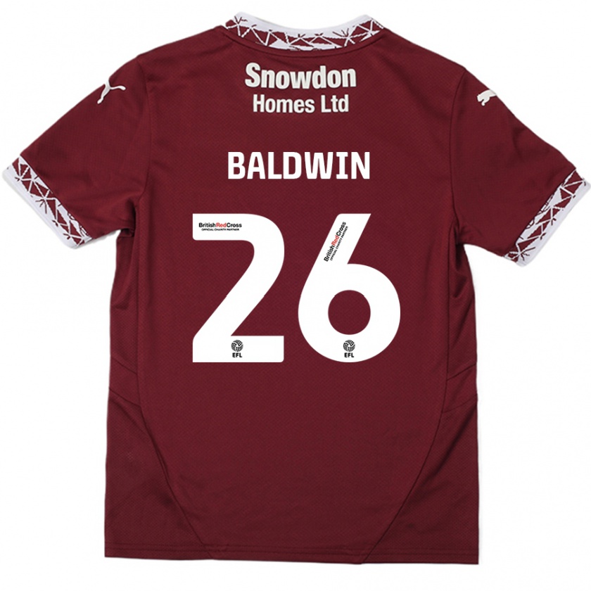 Kandiny Gyermek Jack Baldwin #26 Burgundia Hazai Jersey 2024/25 Mez Póló Ing