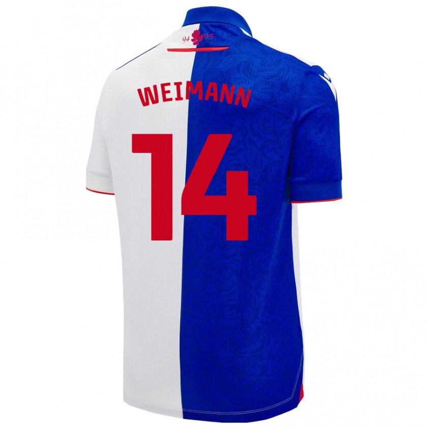 Kandiny Gyermek Andreas Weimann #14 Égszínkék Fehér Hazai Jersey 2024/25 Mez Póló Ing