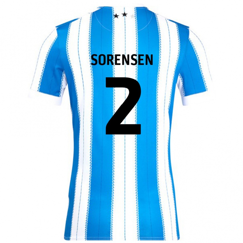 Kandiny Gyermek Lasse Sørensen #2 Kék Fehér Hazai Jersey 2024/25 Mez Póló Ing