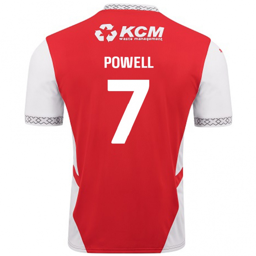 Kandiny Gyermek Joe Powell #7 Piros Fehér Hazai Jersey 2024/25 Mez Póló Ing