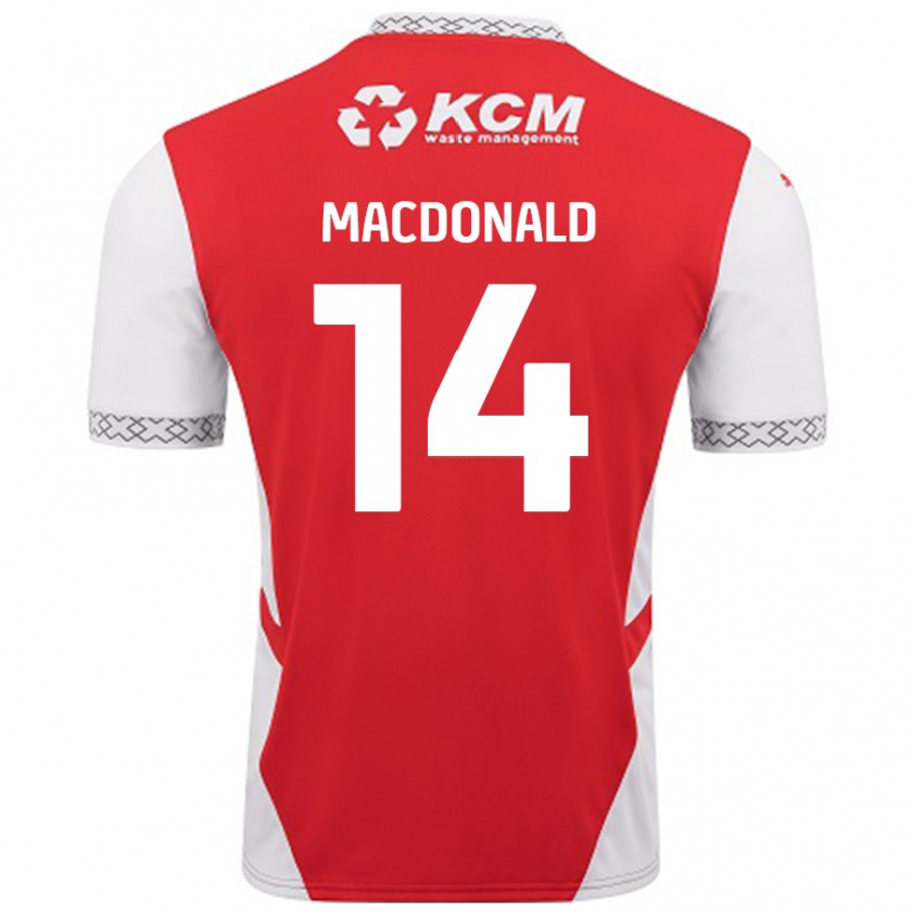 Kandiny Gyermek Alex Macdonald #14 Piros Fehér Hazai Jersey 2024/25 Mez Póló Ing