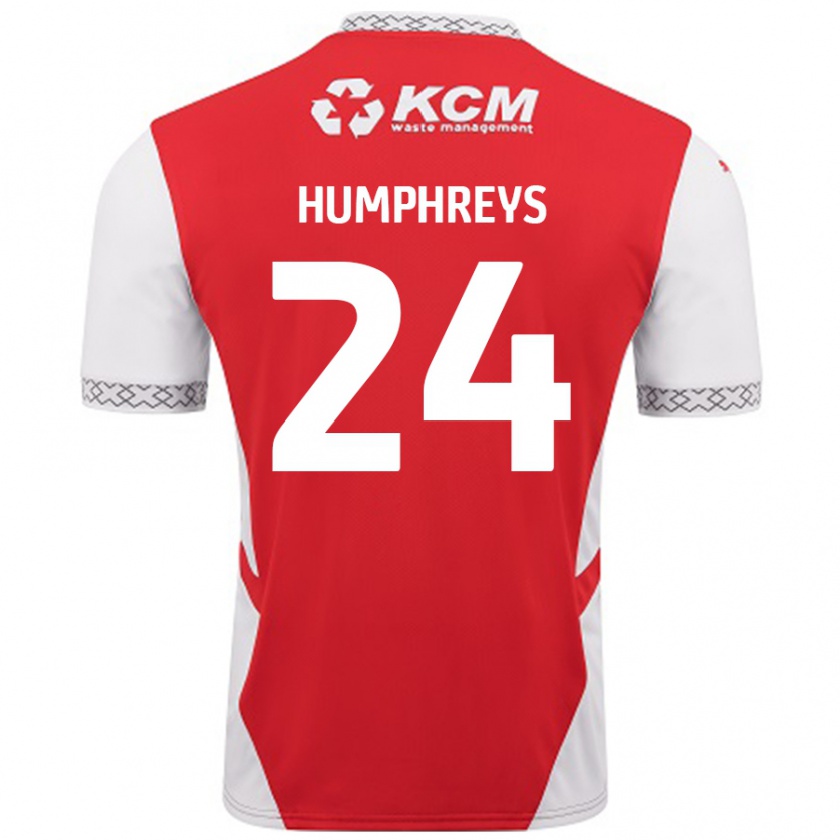 Kandiny Gyermek Cameron Humphreys #24 Piros Fehér Hazai Jersey 2024/25 Mez Póló Ing