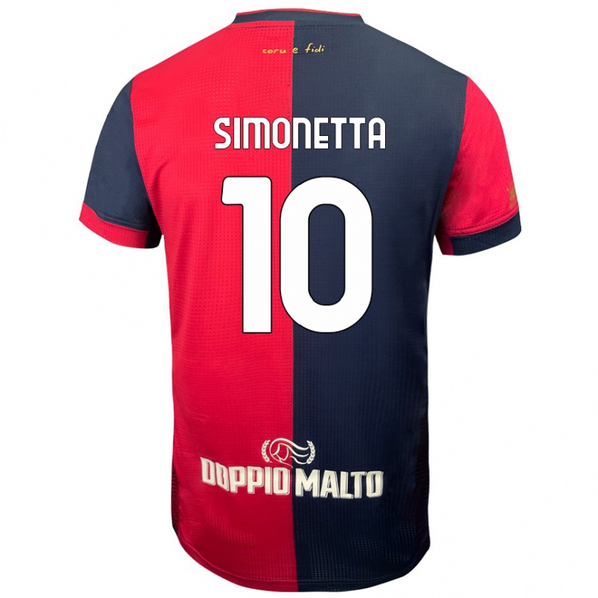 Kandiny Gyermek Jacopo Simonetta #10 Piros Sötétebb Kék Hazai Jersey 2024/25 Mez Póló Ing