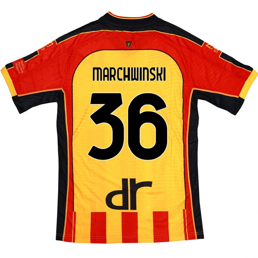 Kandiny Gyermek Filip Marchwinski #36 Sárga Piros Hazai Jersey 2024/25 Mez Póló Ing