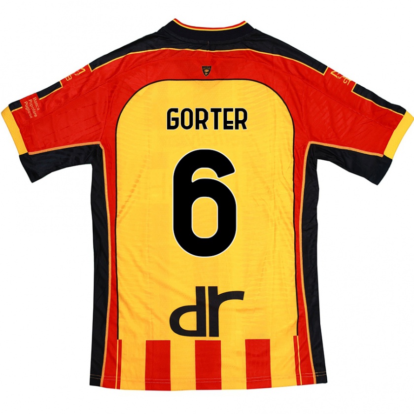 Kandiny Gyermek Olaf Gorter #6 Sárga Piros Hazai Jersey 2024/25 Mez Póló Ing