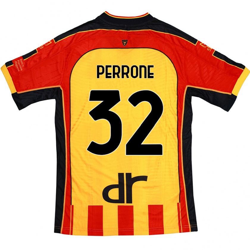 Kandiny Gyermek Samuele Perrone #32 Sárga Piros Hazai Jersey 2024/25 Mez Póló Ing