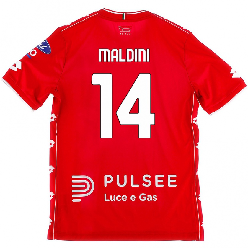 Kandiny Gyermek Daniel Maldini #14 Piros Fehér Hazai Jersey 2024/25 Mez Póló Ing