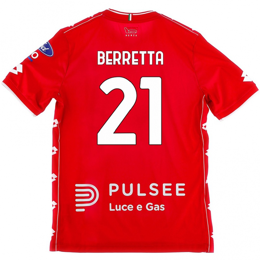 Kandiny Gyermek Alessandro Berretta #21 Piros Fehér Hazai Jersey 2024/25 Mez Póló Ing