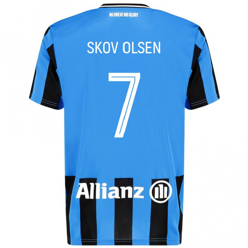 Kandiny Gyermek Andreas Skov Olsen #7 Égszínkék Fekete Hazai Jersey 2024/25 Mez Póló Ing