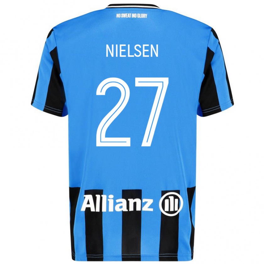 Kandiny Gyermek Casper Nielsen #27 Égszínkék Fekete Hazai Jersey 2024/25 Mez Póló Ing