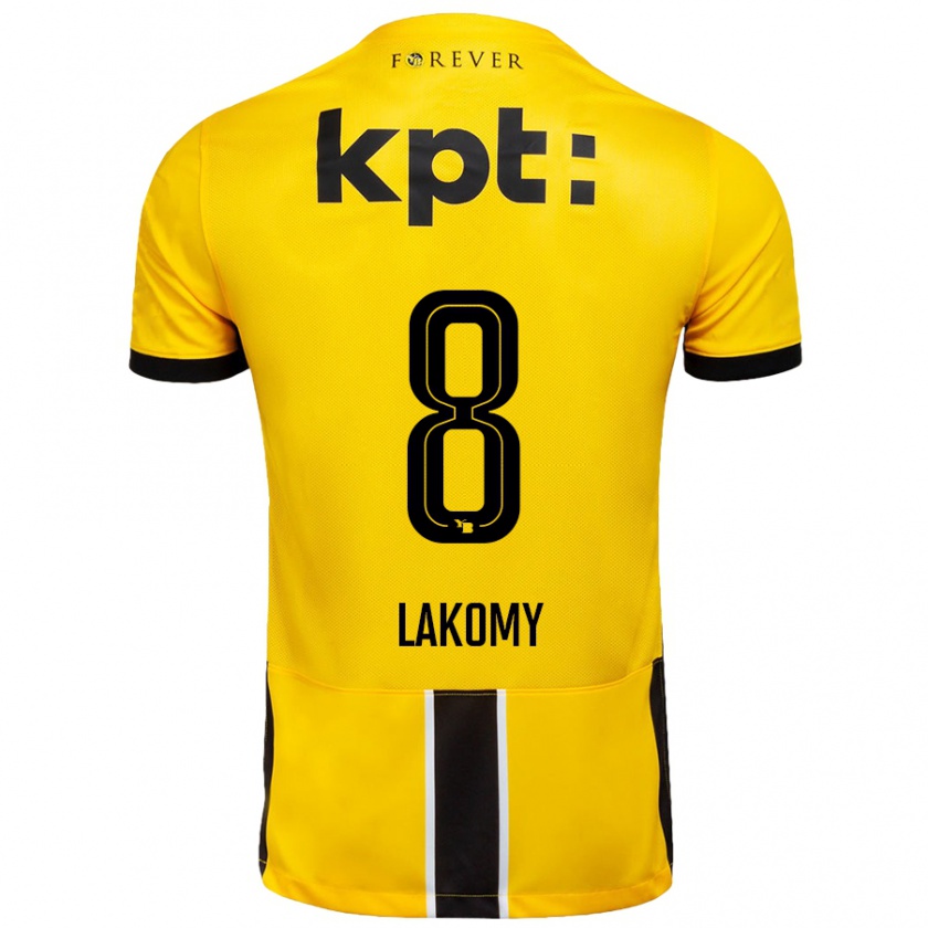 Kandiny Gyermek Lukasz Lakomy #8 Sárga Fekete Hazai Jersey 2024/25 Mez Póló Ing