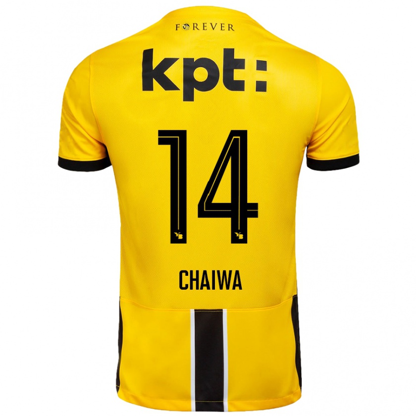 Kandiny Gyermek Miguel Chaiwa #14 Sárga Fekete Hazai Jersey 2024/25 Mez Póló Ing