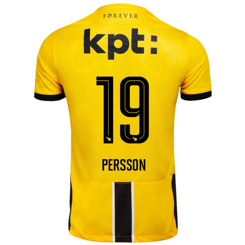 Kandiny Gyermek Noah Persson #19 Sárga Fekete Hazai Jersey 2024/25 Mez Póló Ing