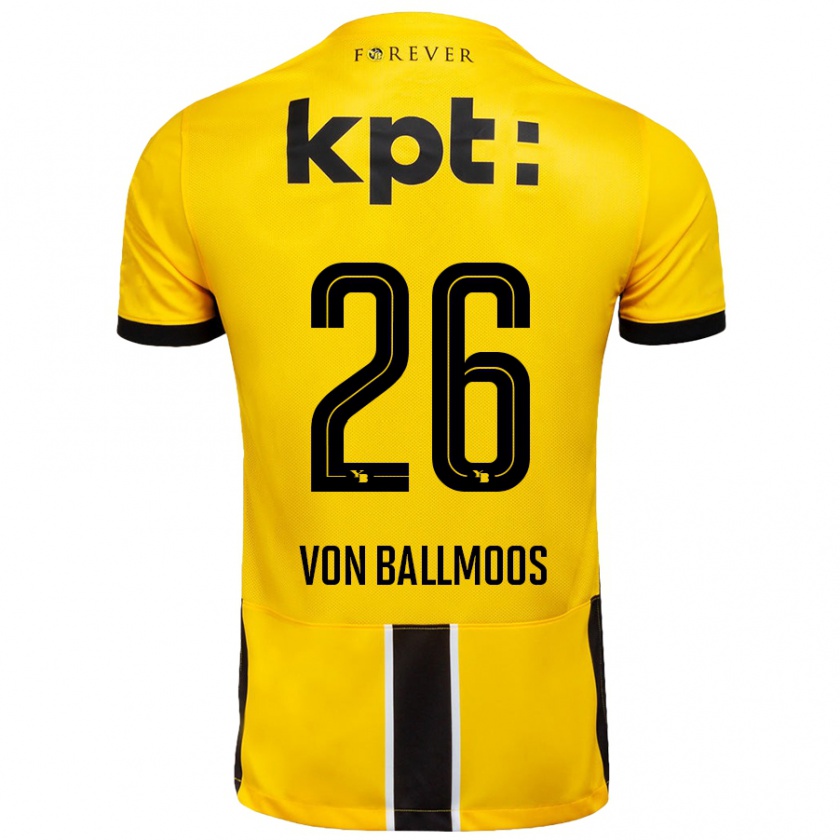 Kandiny Gyermek David Von Ballmoos #26 Sárga Fekete Hazai Jersey 2024/25 Mez Póló Ing