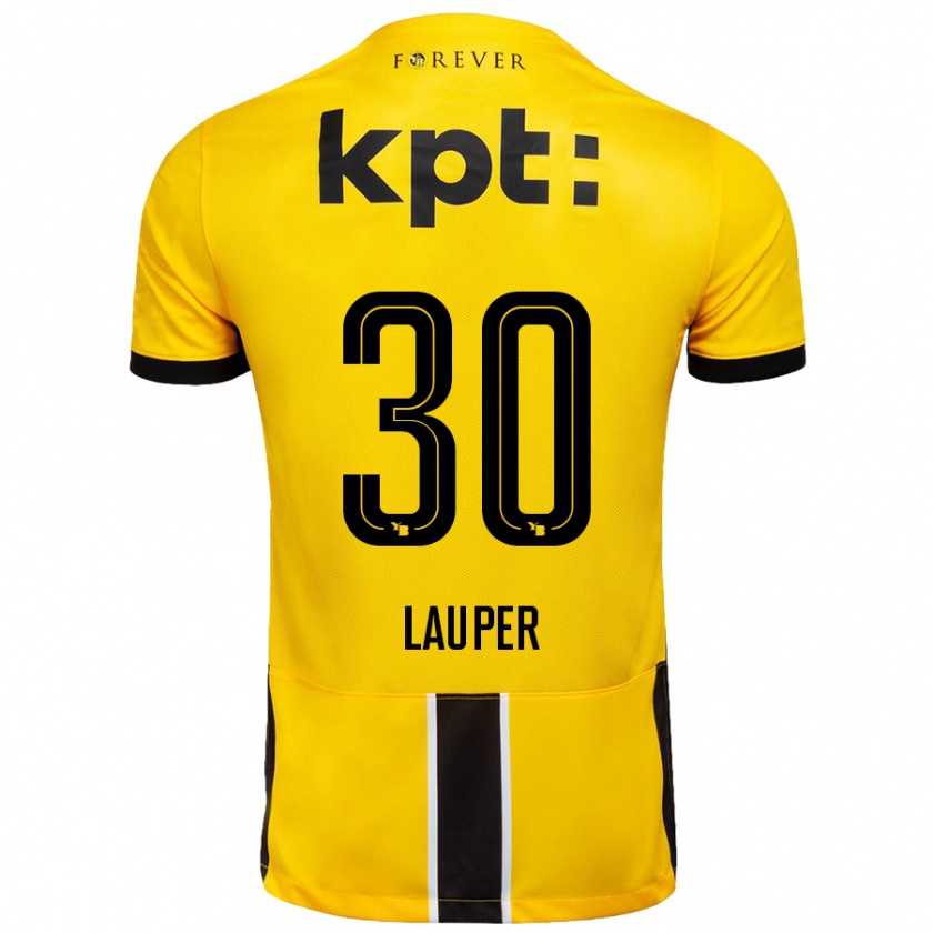 Kandiny Gyermek Sandro Lauper #30 Sárga Fekete Hazai Jersey 2024/25 Mez Póló Ing