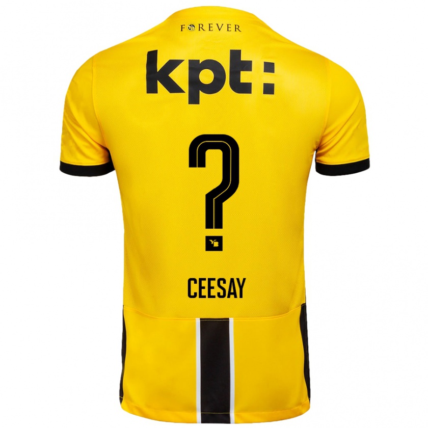 Kandiny Gyermek Ebrahim Ceesay #0 Sárga Fekete Hazai Jersey 2024/25 Mez Póló Ing