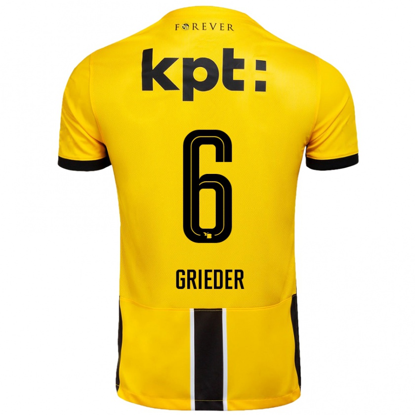 Kandiny Gyermek Lionel Grieder #6 Sárga Fekete Hazai Jersey 2024/25 Mez Póló Ing