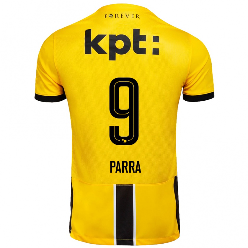 Kandiny Gyermek Hugo Parra #9 Sárga Fekete Hazai Jersey 2024/25 Mez Póló Ing