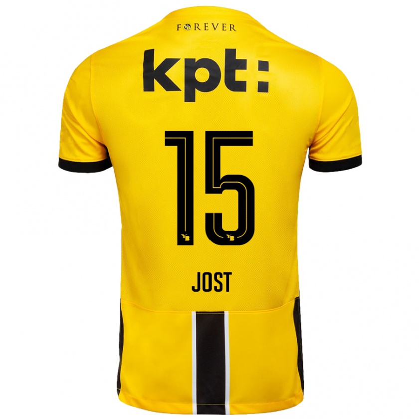 Kandiny Gyermek Tristan Jost #15 Sárga Fekete Hazai Jersey 2024/25 Mez Póló Ing