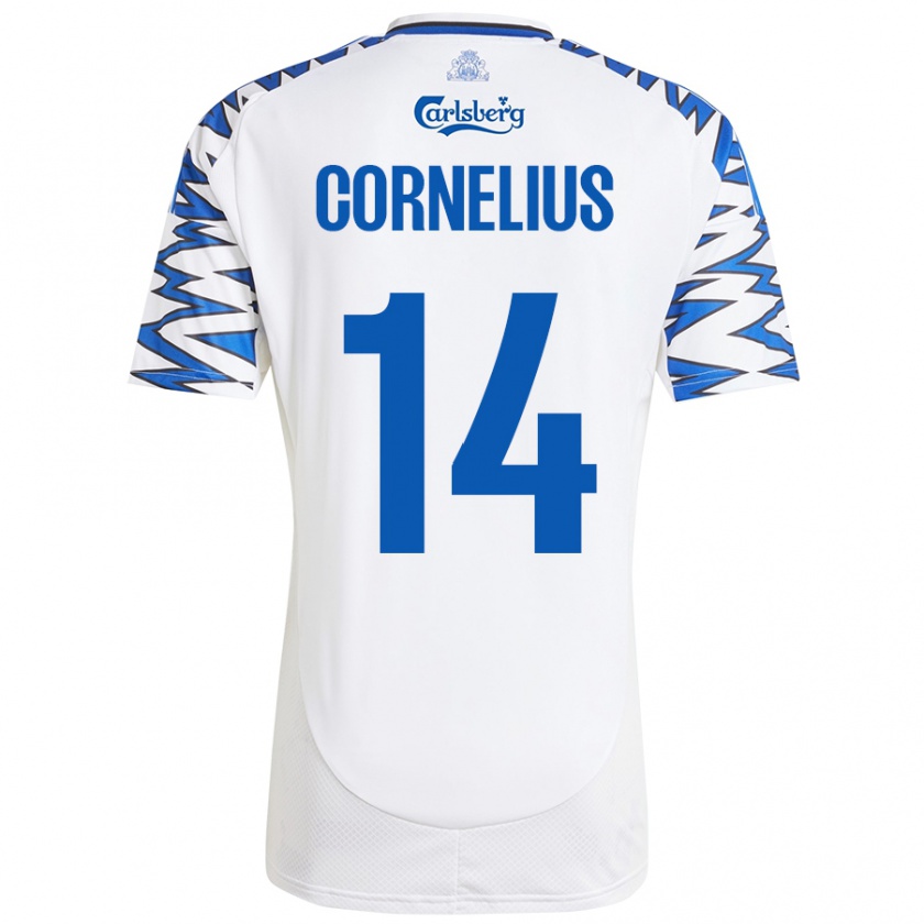 Kandiny Gyermek Andreas Cornelius #14 Fehér Ég Kék Hazai Jersey 2024/25 Mez Póló Ing