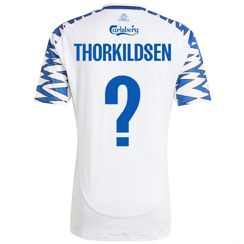 Kandiny Gyermek Elias Thorkildsen #0 Fehér Ég Kék Hazai Jersey 2024/25 Mez Póló Ing