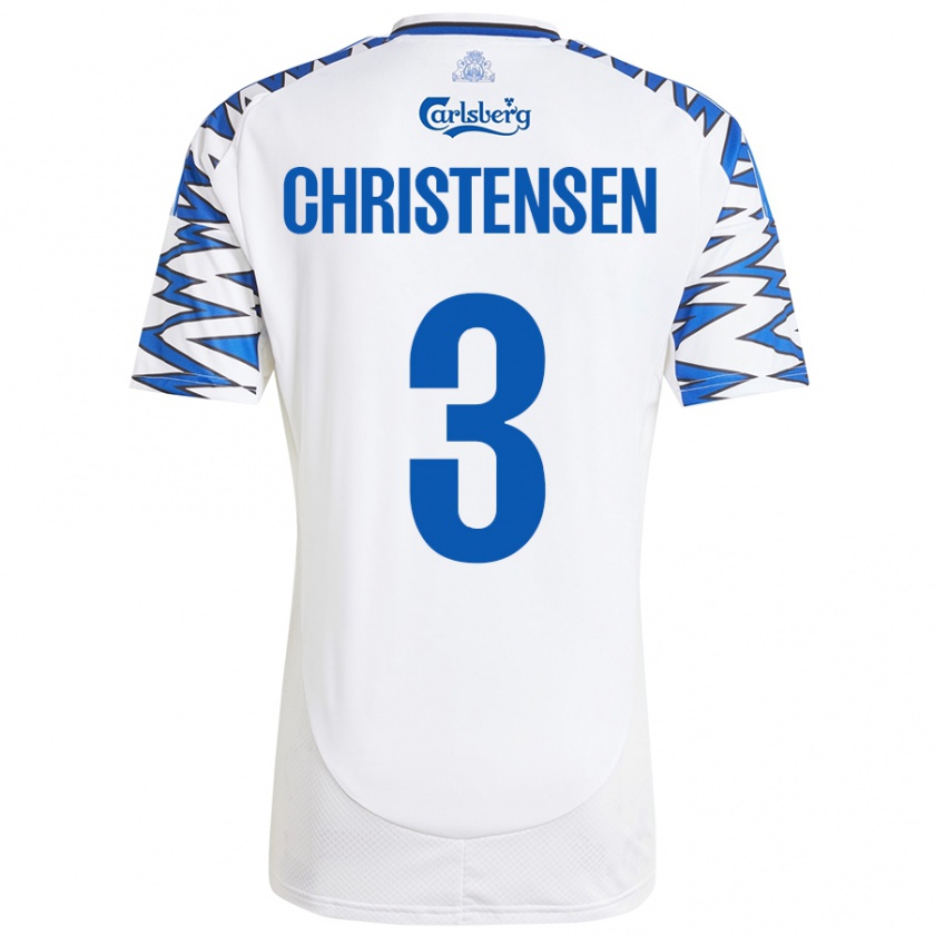 Kandiny Gyermek Sebastian Christensen #3 Fehér Ég Kék Hazai Jersey 2024/25 Mez Póló Ing