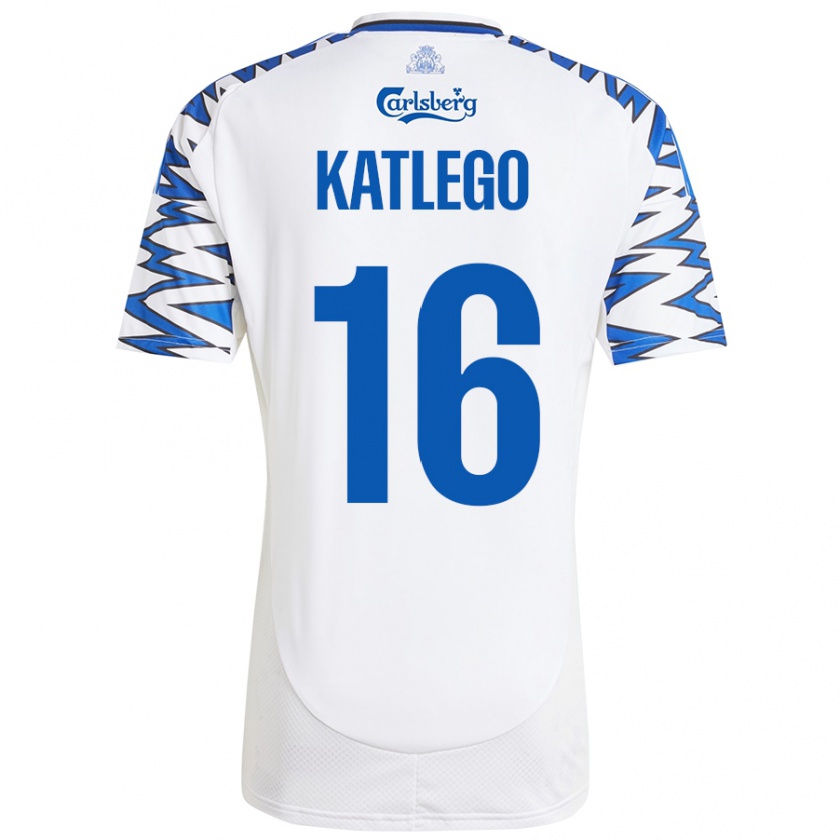 Kandiny Gyermek David Katlego #16 Fehér Ég Kék Hazai Jersey 2024/25 Mez Póló Ing