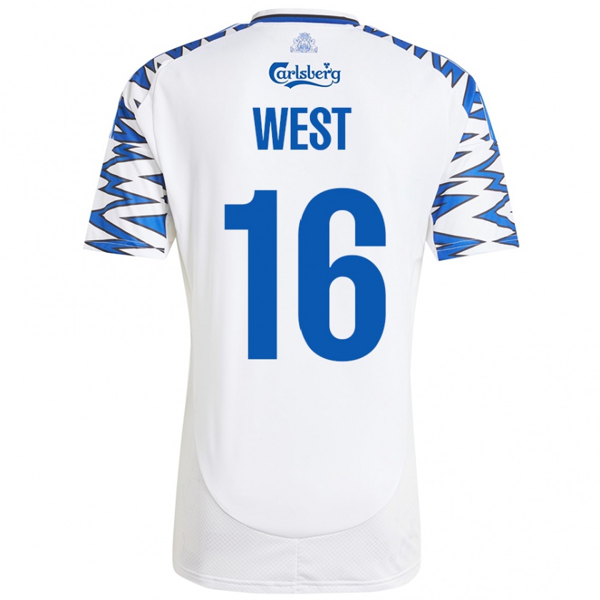 Kandiny Gyermek Liam West #16 Fehér Ég Kék Hazai Jersey 2024/25 Mez Póló Ing