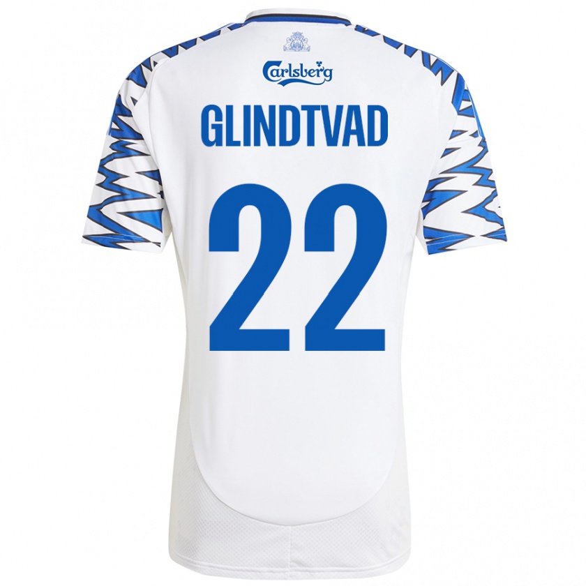 Kandiny Gyermek William Glindtvad #22 Fehér Ég Kék Hazai Jersey 2024/25 Mez Póló Ing