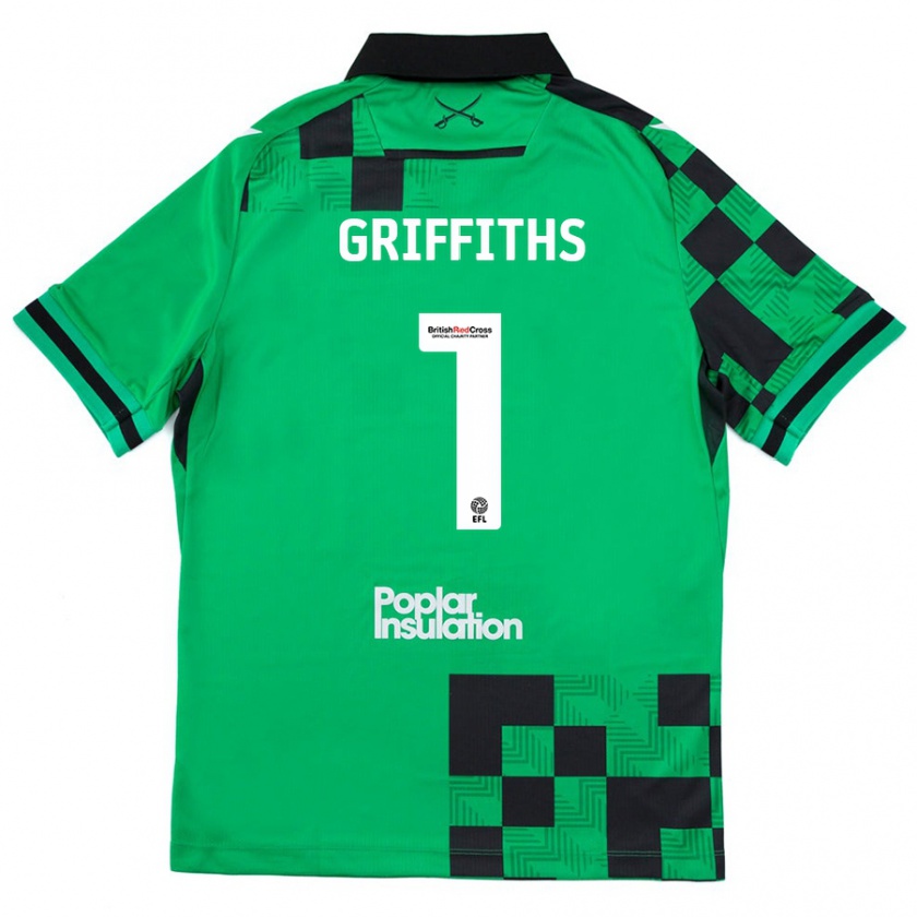 Kandiny Gyermek Josh Griffiths #1 Zöld Fekete Idegenbeli Jersey 2024/25 Mez Póló Ing