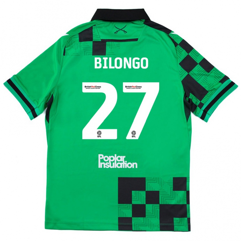 Kandiny Gyermek Bryant Bilongo #27 Zöld Fekete Idegenbeli Jersey 2024/25 Mez Póló Ing