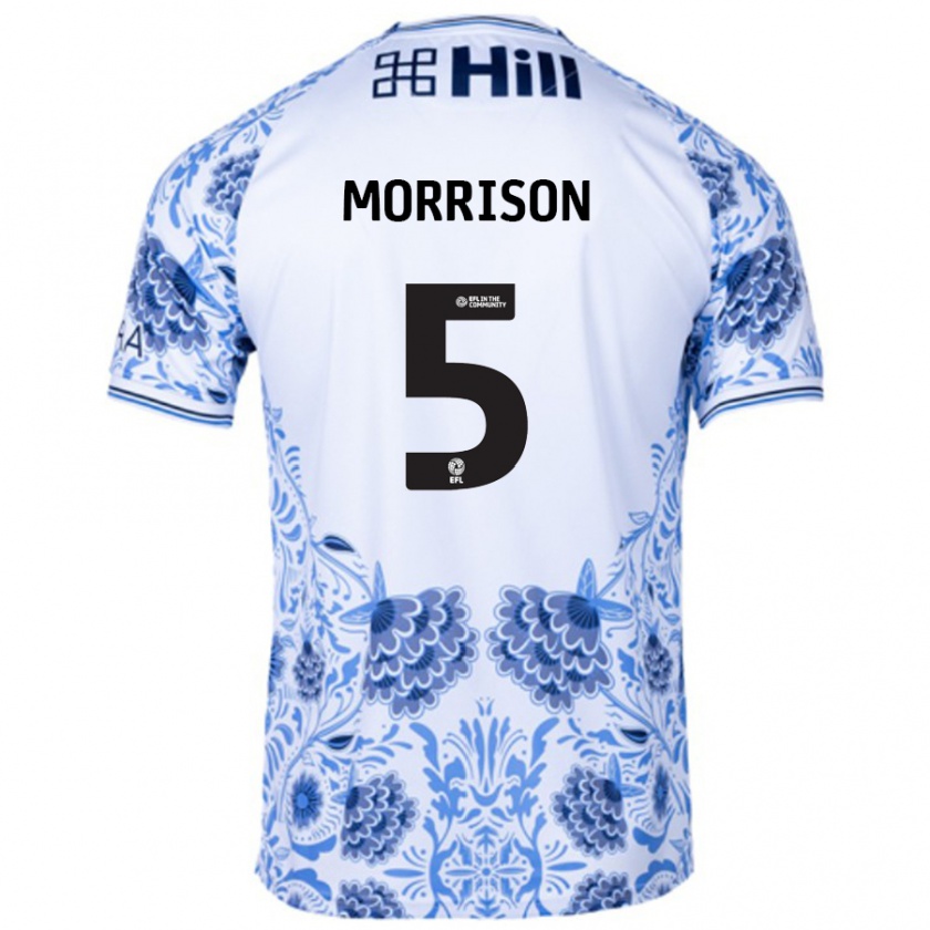 Kandiny Gyermek Michael Morrison #5 Fehér Kék Idegenbeli Jersey 2024/25 Mez Póló Ing