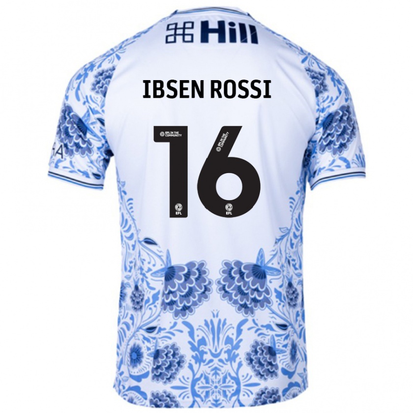 Kandiny Gyermek Zeno Ibsen Rossi #16 Fehér Kék Idegenbeli Jersey 2024/25 Mez Póló Ing