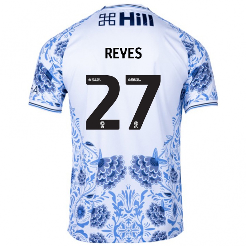 Kandiny Gyermek Vicente Reyes #27 Fehér Kék Idegenbeli Jersey 2024/25 Mez Póló Ing