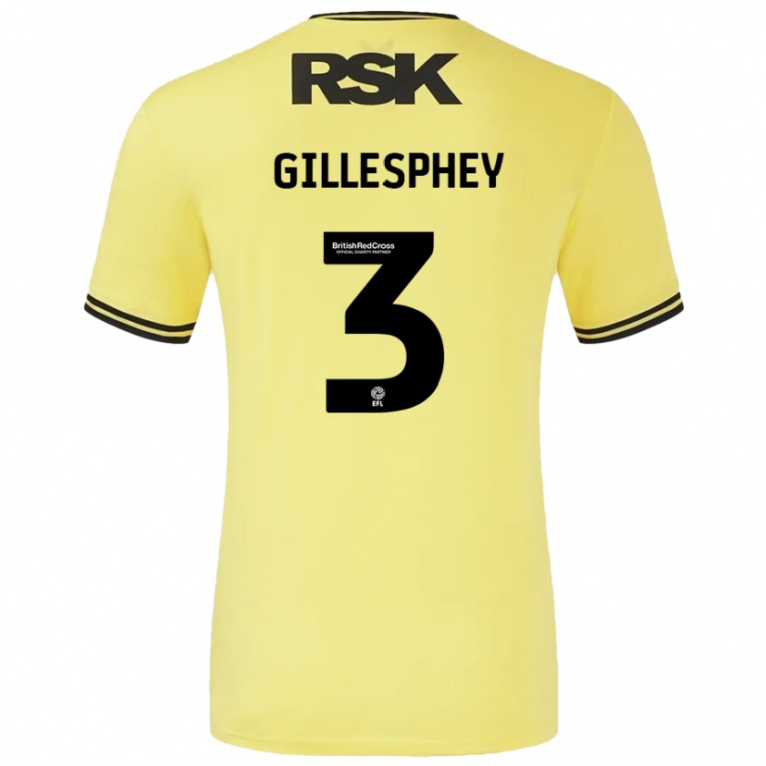 Kandiny Gyermek Macaulay Gillesphey #3 Sárga Fekete Idegenbeli Jersey 2024/25 Mez Póló Ing