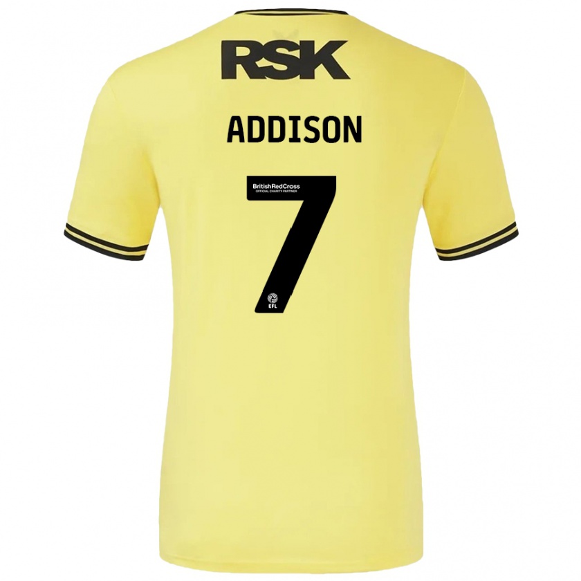 Kandiny Gyermek Angela Addison #7 Sárga Fekete Idegenbeli Jersey 2024/25 Mez Póló Ing