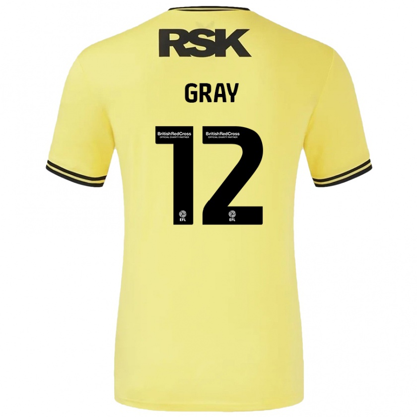 Kandiny Gyermek Jessica Gray #12 Sárga Fekete Idegenbeli Jersey 2024/25 Mez Póló Ing