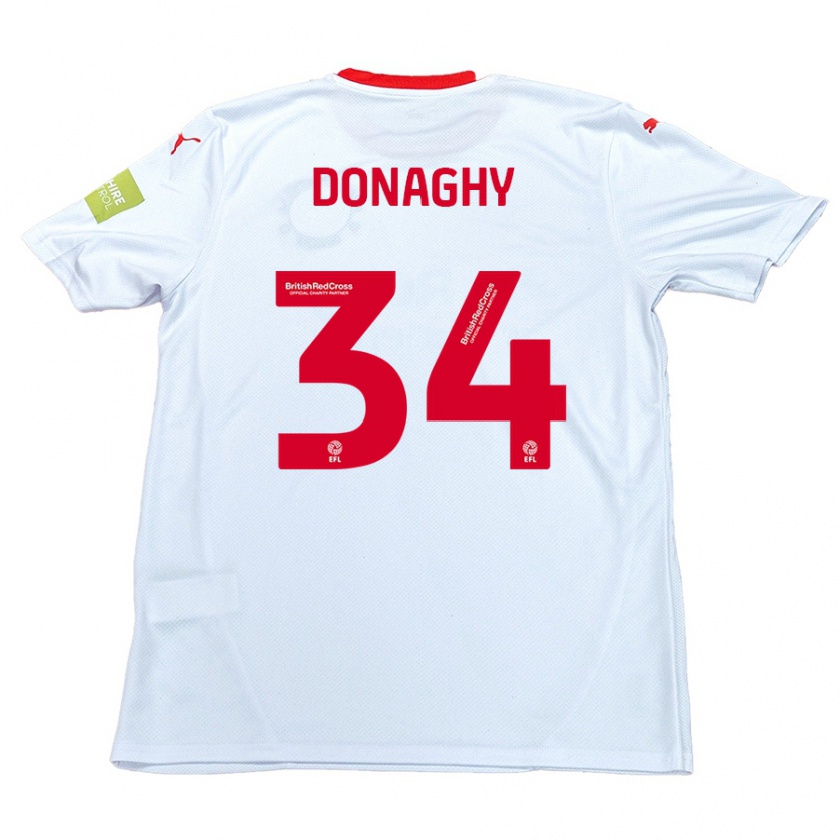 Kandiny Gyermek Tom Donaghy #34 Fehér Idegenbeli Jersey 2024/25 Mez Póló Ing