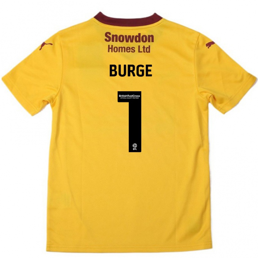 Kandiny Gyermek Lee Burge #1 Narancssárga Burgundi Idegenbeli Jersey 2024/25 Mez Póló Ing