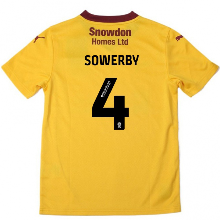 Kandiny Gyermek Jack Sowerby #4 Narancssárga Burgundi Idegenbeli Jersey 2024/25 Mez Póló Ing