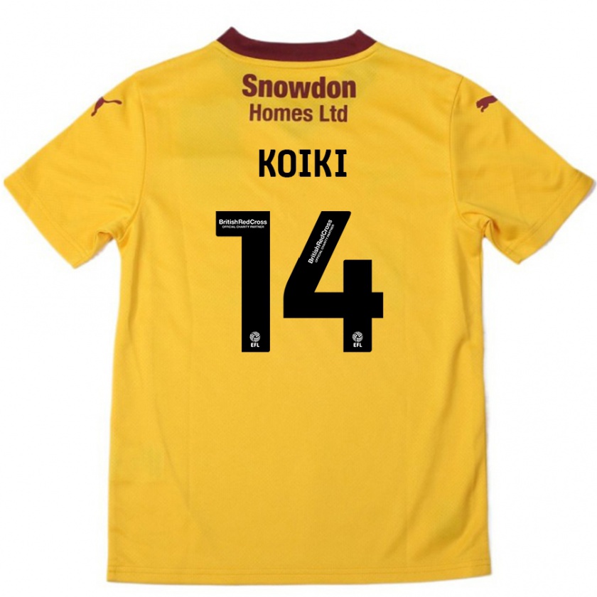 Kandiny Gyermek Ali Koiki #14 Narancssárga Burgundi Idegenbeli Jersey 2024/25 Mez Póló Ing