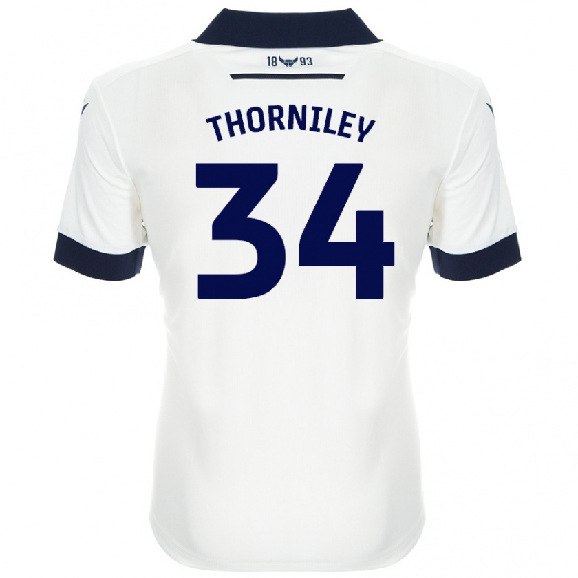 Kandiny Gyermek Jordan Thorniley #34 Fehér Sötétkék Idegenbeli Jersey 2024/25 Mez Póló Ing